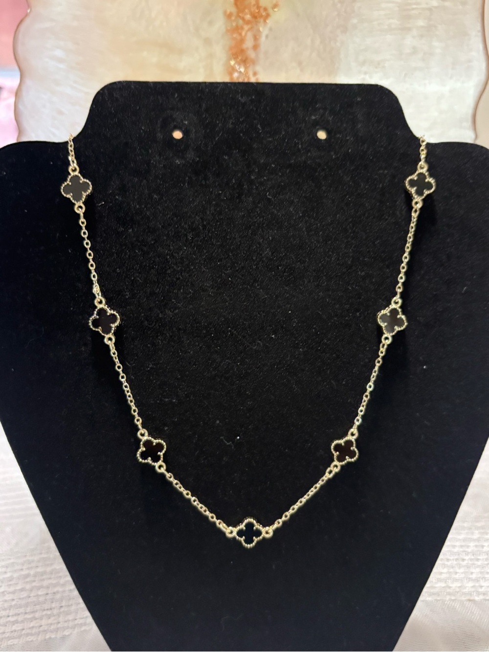 Gold Nine Leaf Clover Necklace - Black